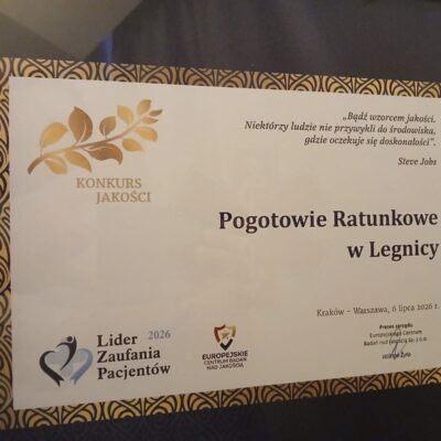 POGOTOWIE RATUNKOWE W LEGNICY „LIDEREM ZAUFANIA PACJENTÓW 2026”